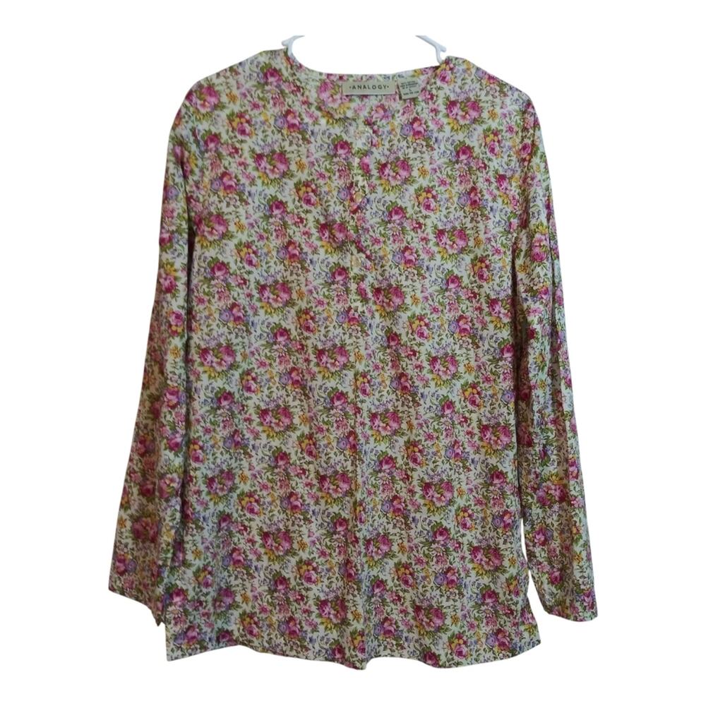 Analogy Ditsy Floral Long Sleeve Cotton Cottagecore Blouse Size L